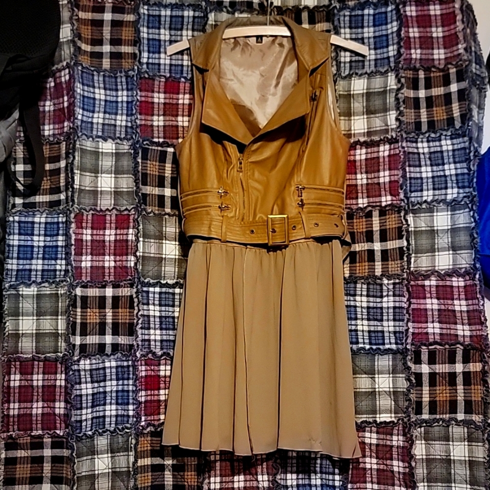 Brown Leather Vest Dress Jacket Size Small "Double Zero" Brand